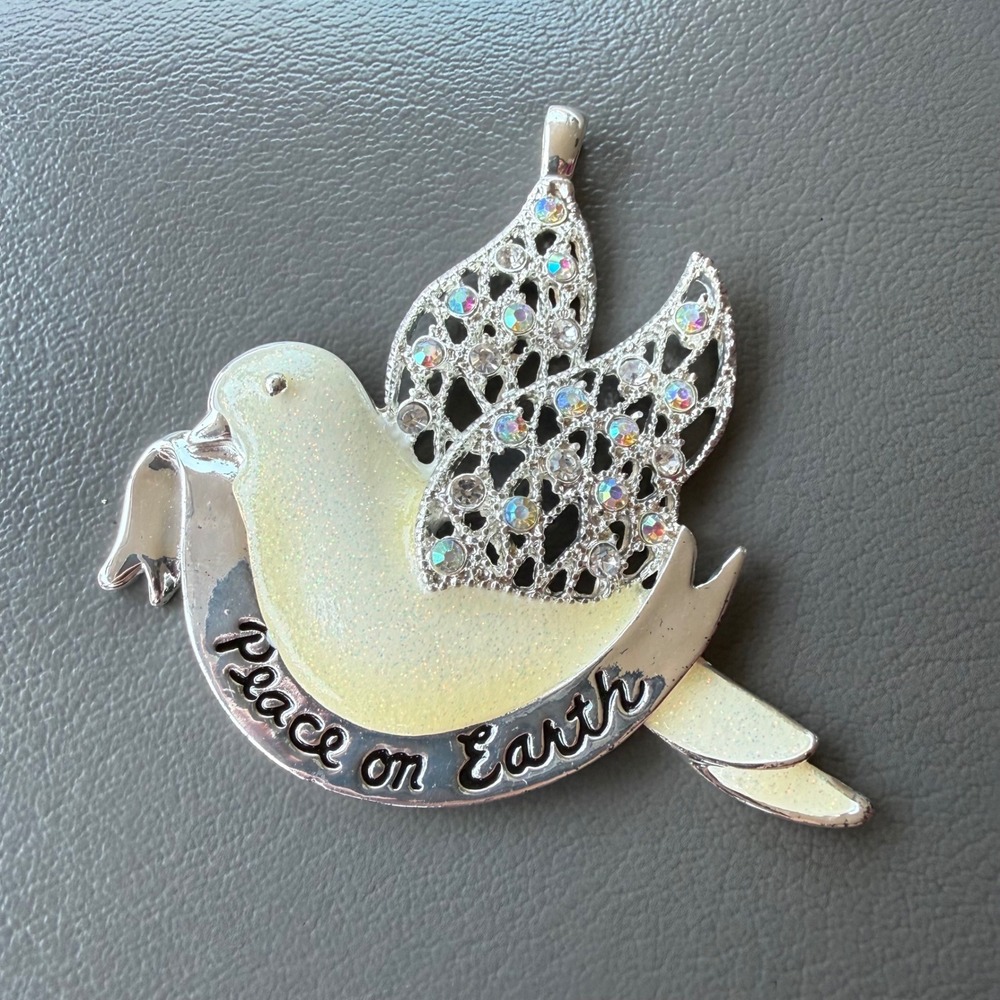 Monet Peace On‎ Earth Christmas Ornament Beautiful Enamel Dove Rhinestones